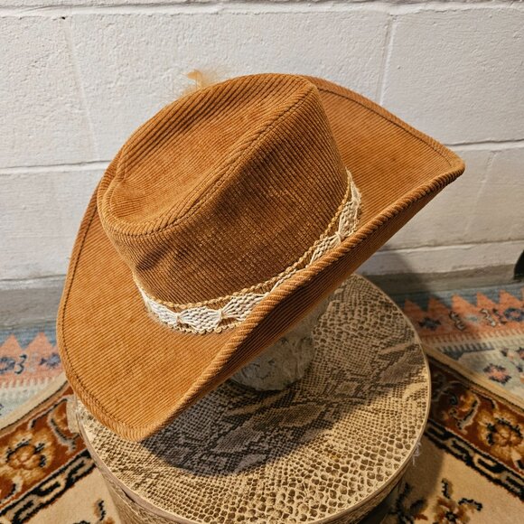 Vintage 70\'s Tan Corduroy Western Motoboho Bohemian Cowgirl Cowboy Hat main image 9